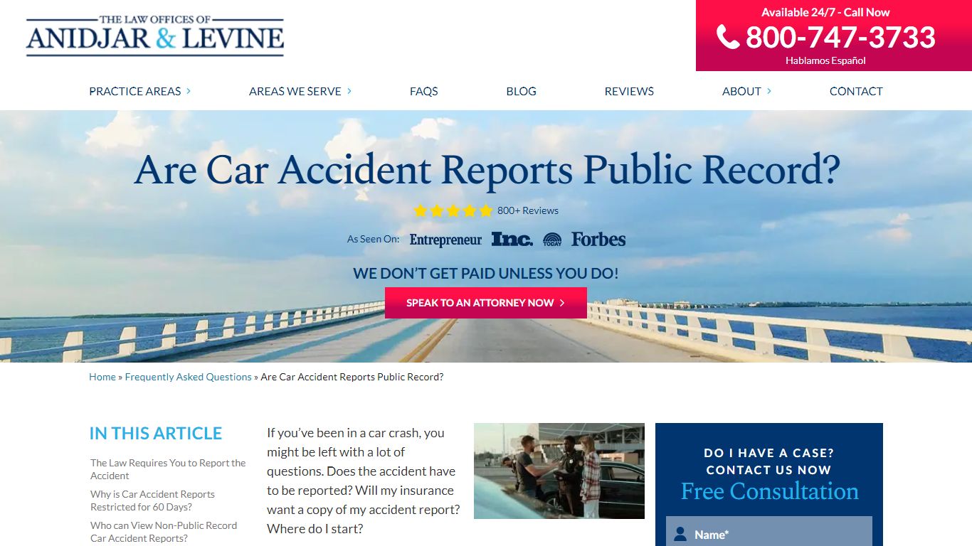 Car Accident Reports as Public Record | Anidjar & Levine