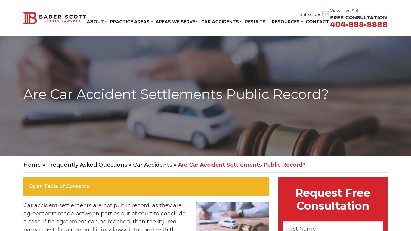 Are Car Accident Settlements Public Record | Bader Scott